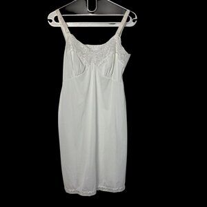 Vintage Lyn Maid White Satin Full Slip 38 Lace Accents Nylon Made In USA